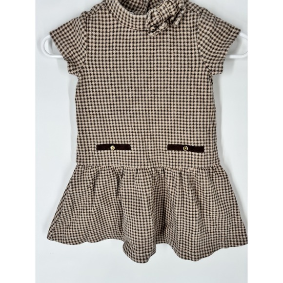 Janie And Jack Sz 5 Houndstooth Dress Bow Cotton Drop Waist Old Money Preppy - Picture 14 of 16
